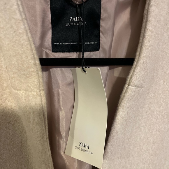 NWT Zara Outerwear Cream Tan Collarless Coat Sz L - Picture 4 of 11